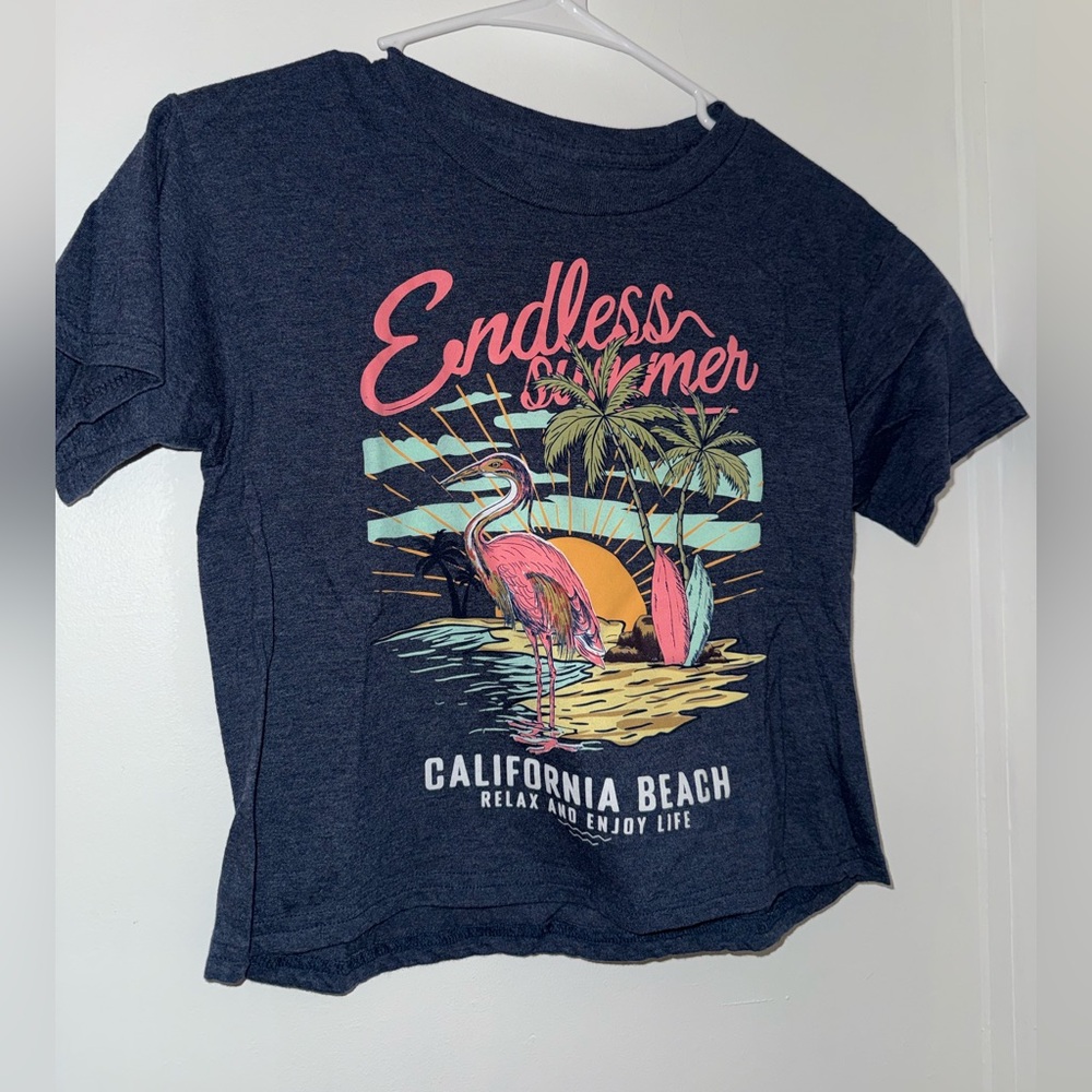 sugar flower dark blue endless summer graphic short sleeve top